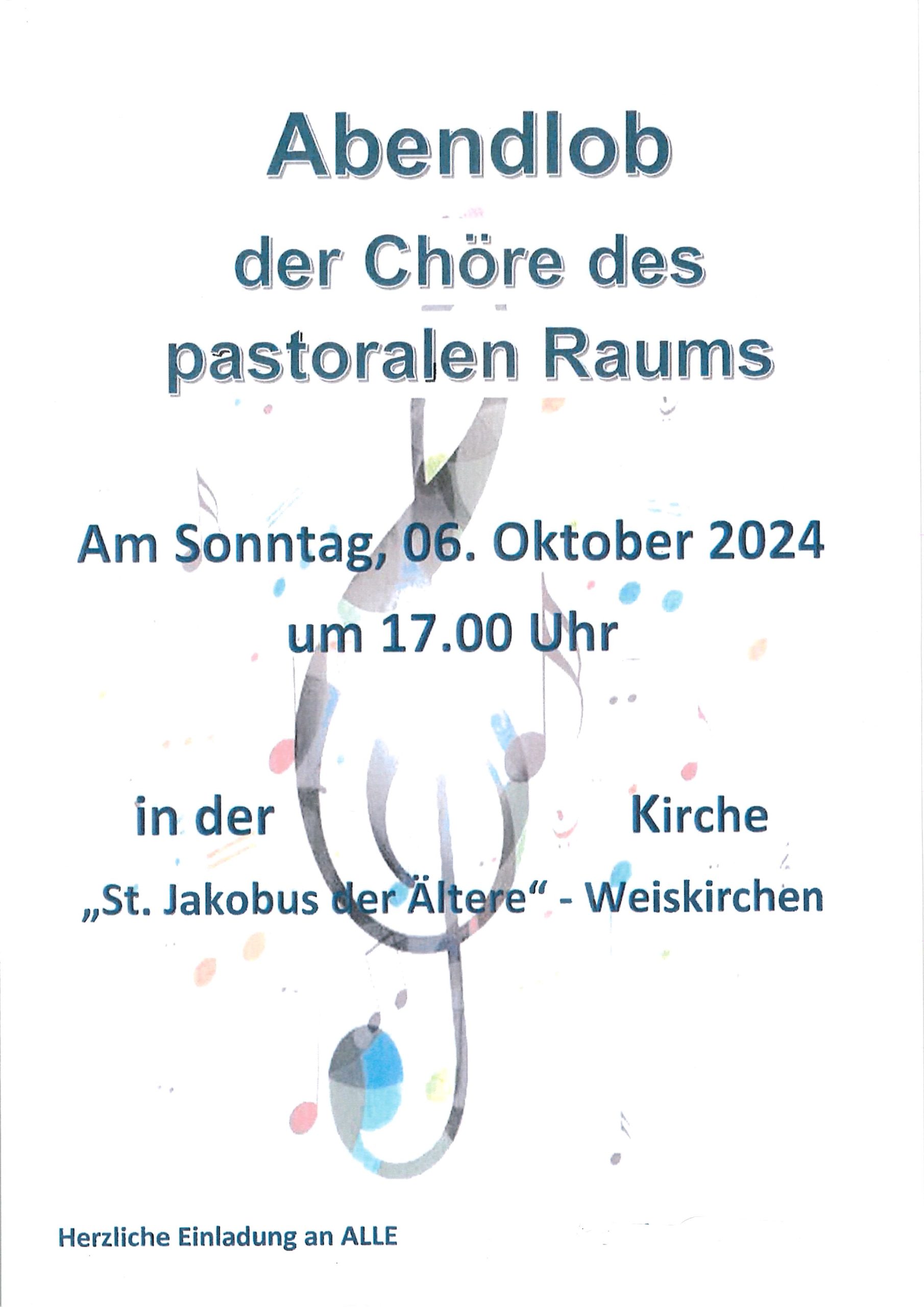 Plakat  Abendlob der Chöre im Pastoralen Raum Wadern am 06.10.24