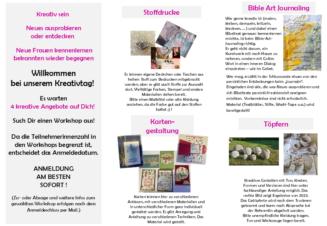 Anmeldeflyer Kreativtag Workshops