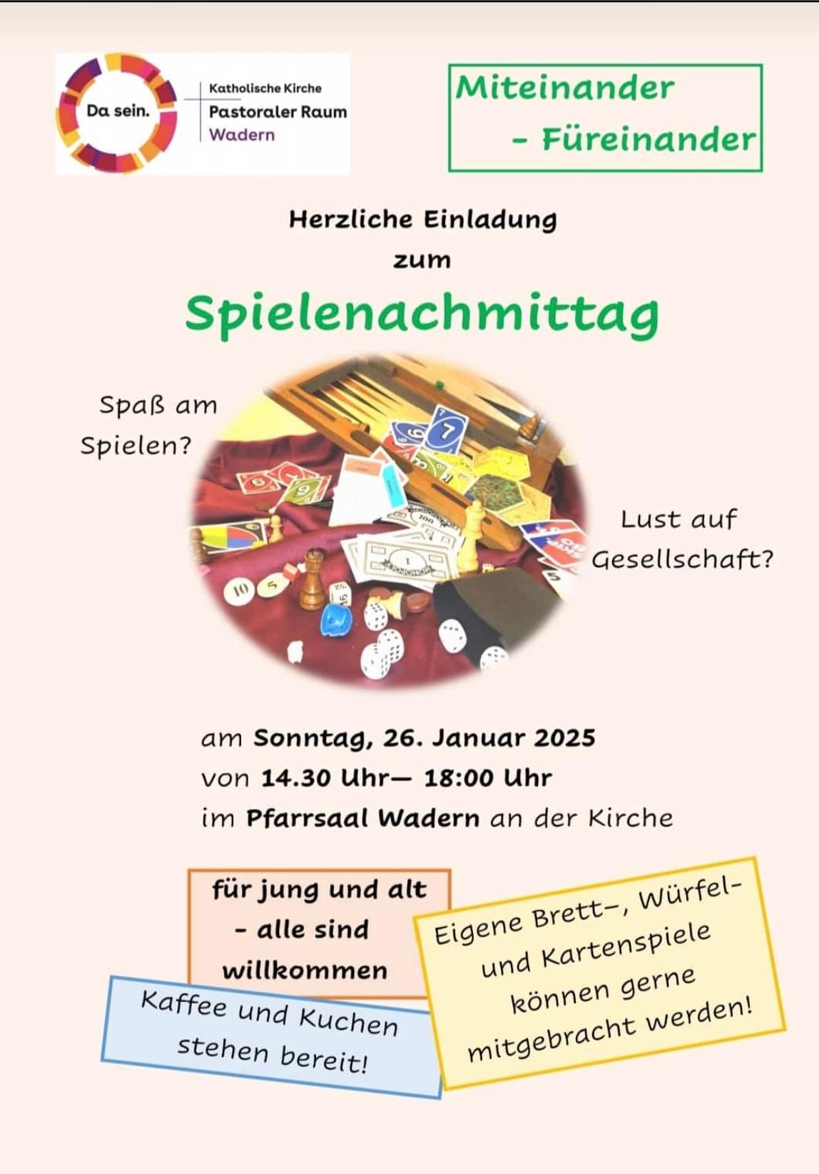 Plakat zu einem Spielenachmittag am 26.01.25 in Wadern