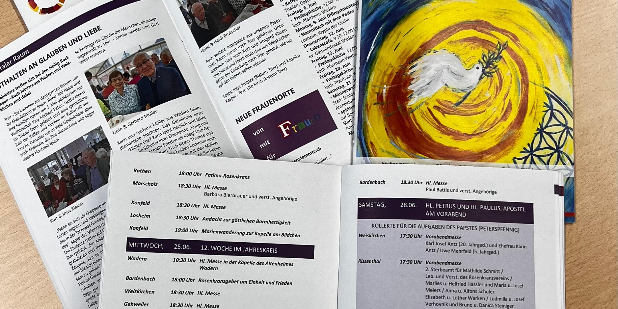 Verschiedene Exemplare der Juni Ausgabe des gemeinsames Pfarrbriefes im Pastoralen Raum Wadern (c) Pastoraler Raum Wadern Verschiedene Exemplare der Juni Ausgabe des gemeinsames Pfarrbriefes im Pastoralen Raum Wadern