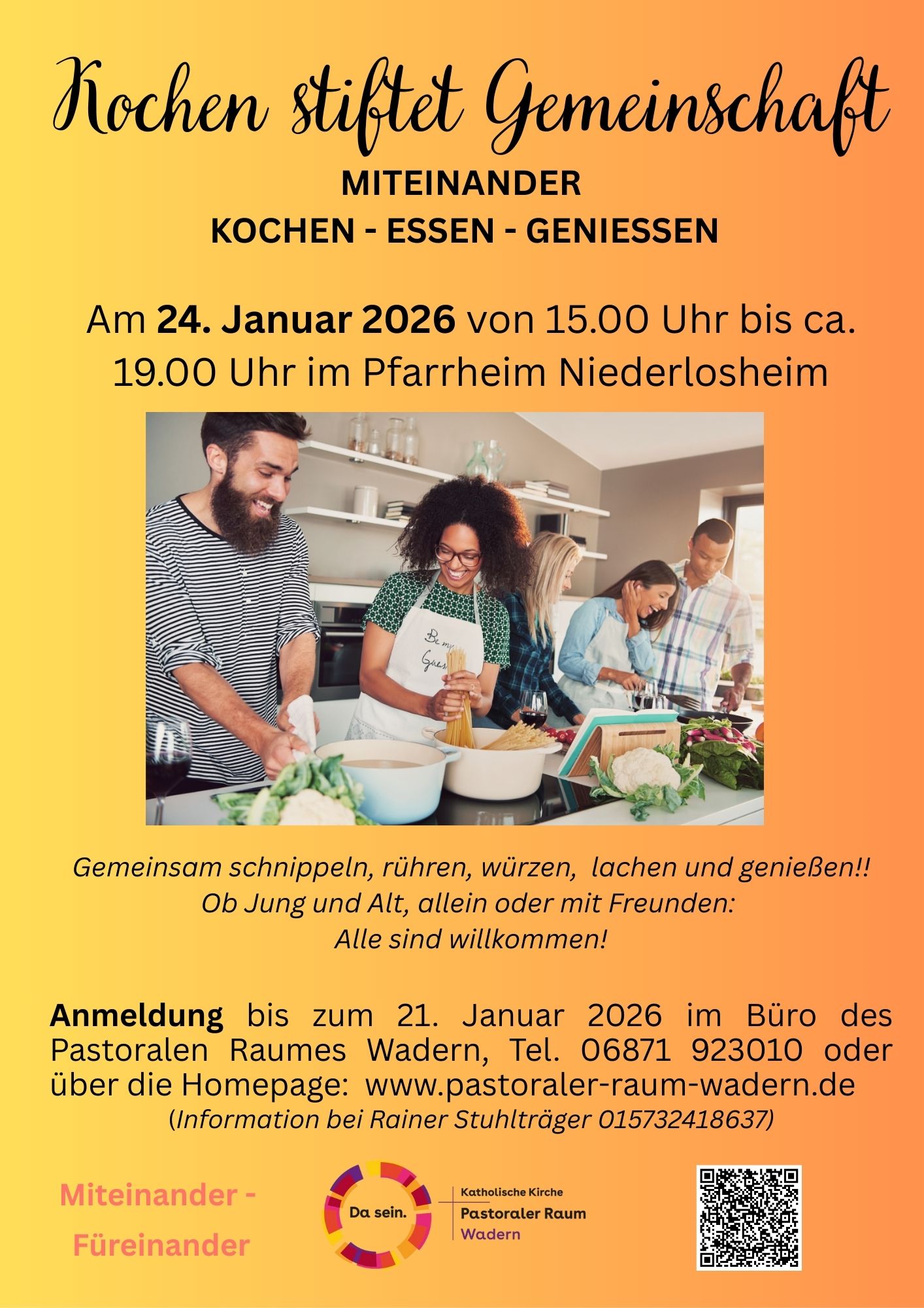 Plakat Kochen stiftet Gemeinschaft Pastoraler Raum Wadern 24.01.26