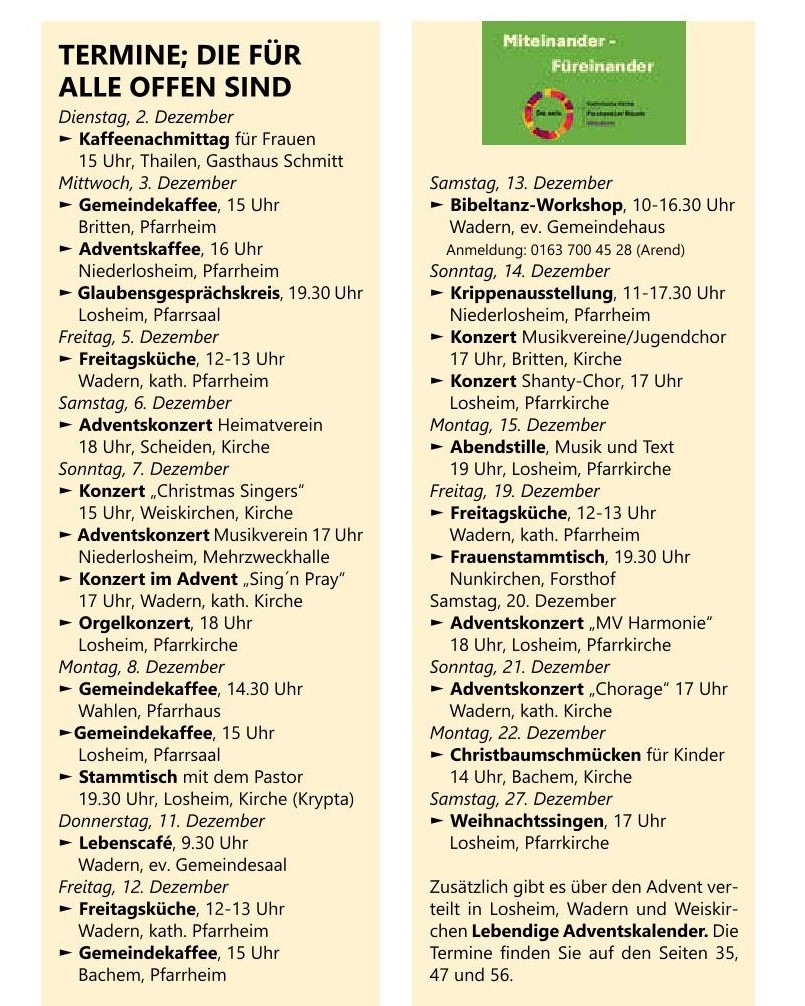 Liste Termine Miteinander im Dezember 25