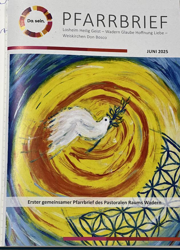 Deckblatt des gemeinsamen Pfarrbriefes Juni 25 Pastoralen Raumes Wadern mit Pfingsttaube