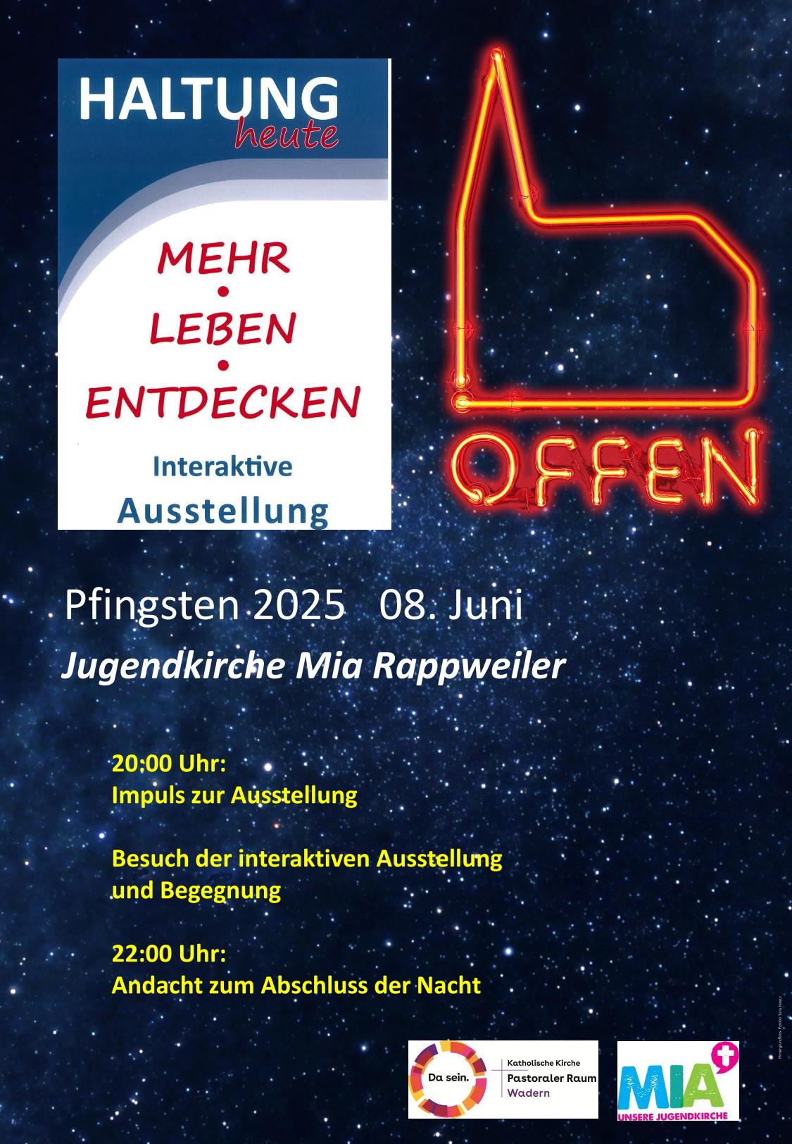 Plakat zur Nacht der Kirchen 2025 in der Jugendkirche Mia