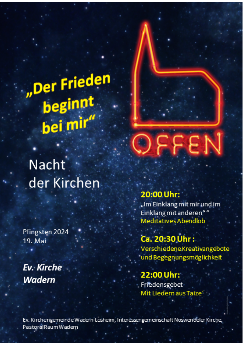 Plakat zur Nacht der Kirchen 2024 in der ev. Kirche Wadern