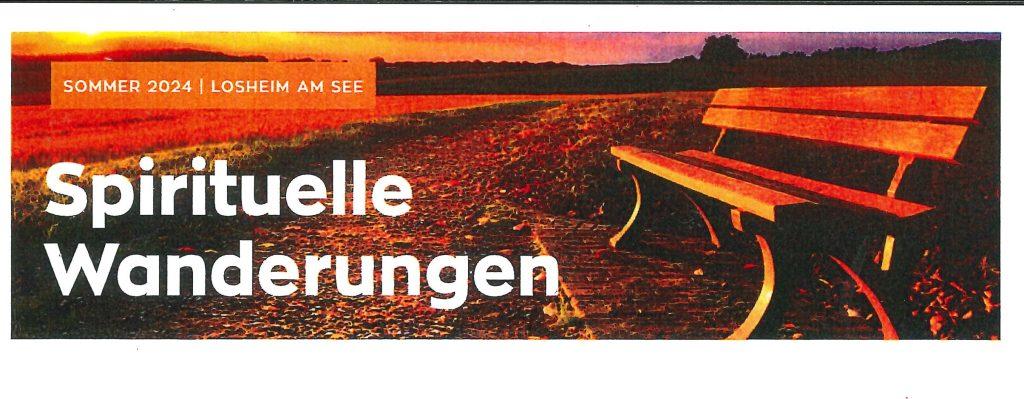 Eine Bank im Sonnenlicht , darüber der Schriftzug Spirituelle Wanderungen 2024 (c) Pastoraler Raum Wadern Eine Bank im Sonnenlicht , darüber der Schriftzug Spirituelle Wanderungen 2024