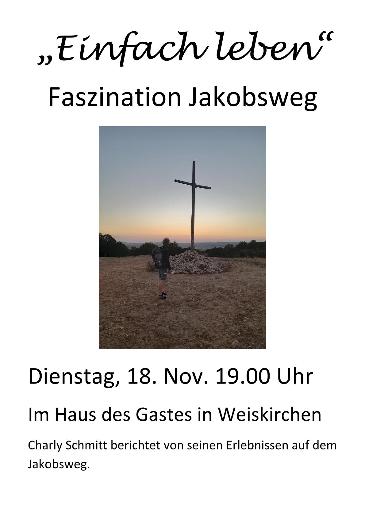 Plakat zum Vortrag von Karl-Josef Schmitt zum Jakobspilgerweg in Wadern