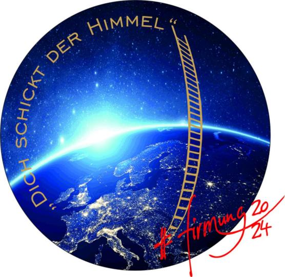 Man sieht das Logo der Firmung Pastoraler Raum - ein Weltraum mit dem Schriftzug Dich schickt der Himmel - Firmung 24