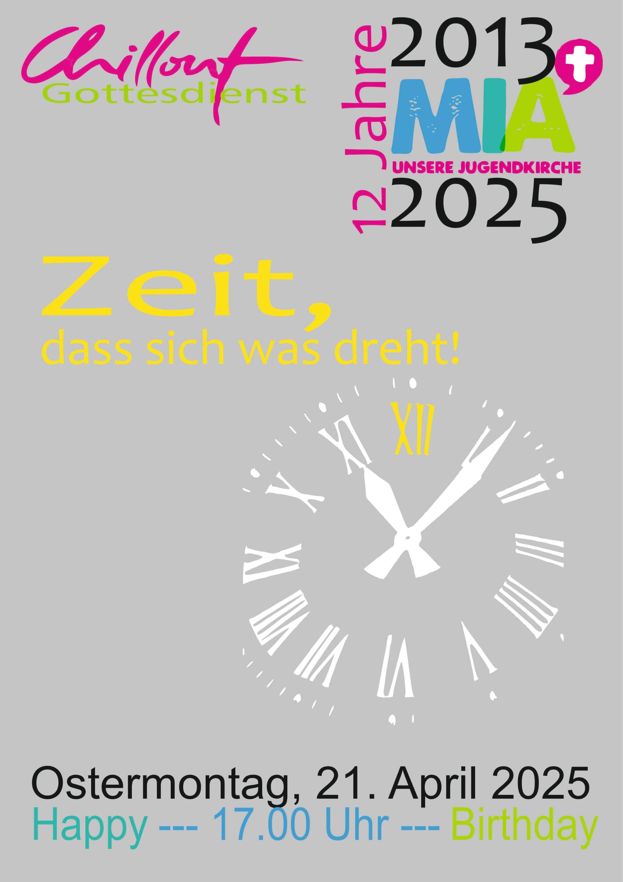Plakat zur Geburtstagsfeier der Jugendkirche Mia 25