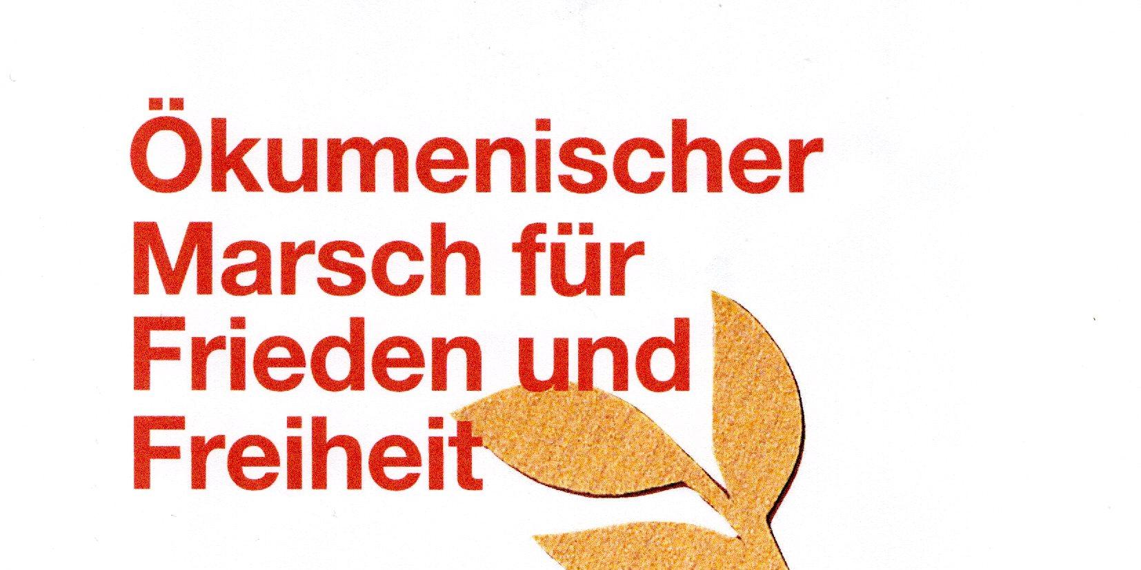 Plakat zum Friedensmarsch in Wadern mit einer Friedenstaube im Hintergrund